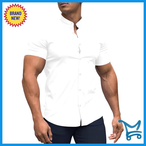 Men's Slim Fit Stretch Button Down Shirt Muscle Fit Casual Dress Shirt